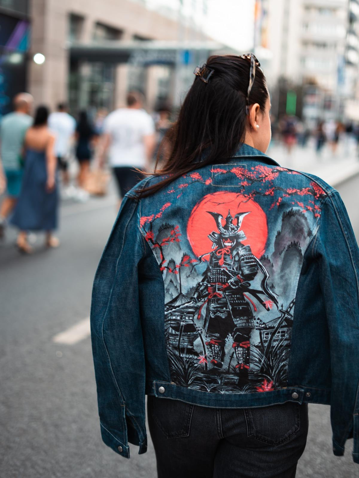 Jacheta Blood Moon Samurai – piesă unicat pictată manual