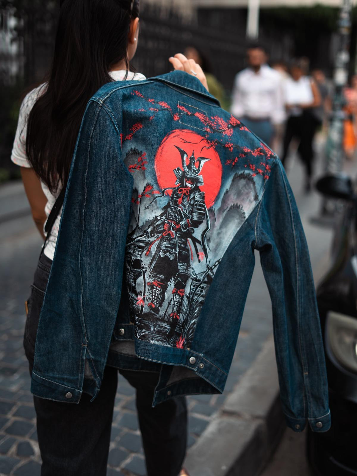 Jacheta Blood Moon Samurai – piesă unicat pictată manual